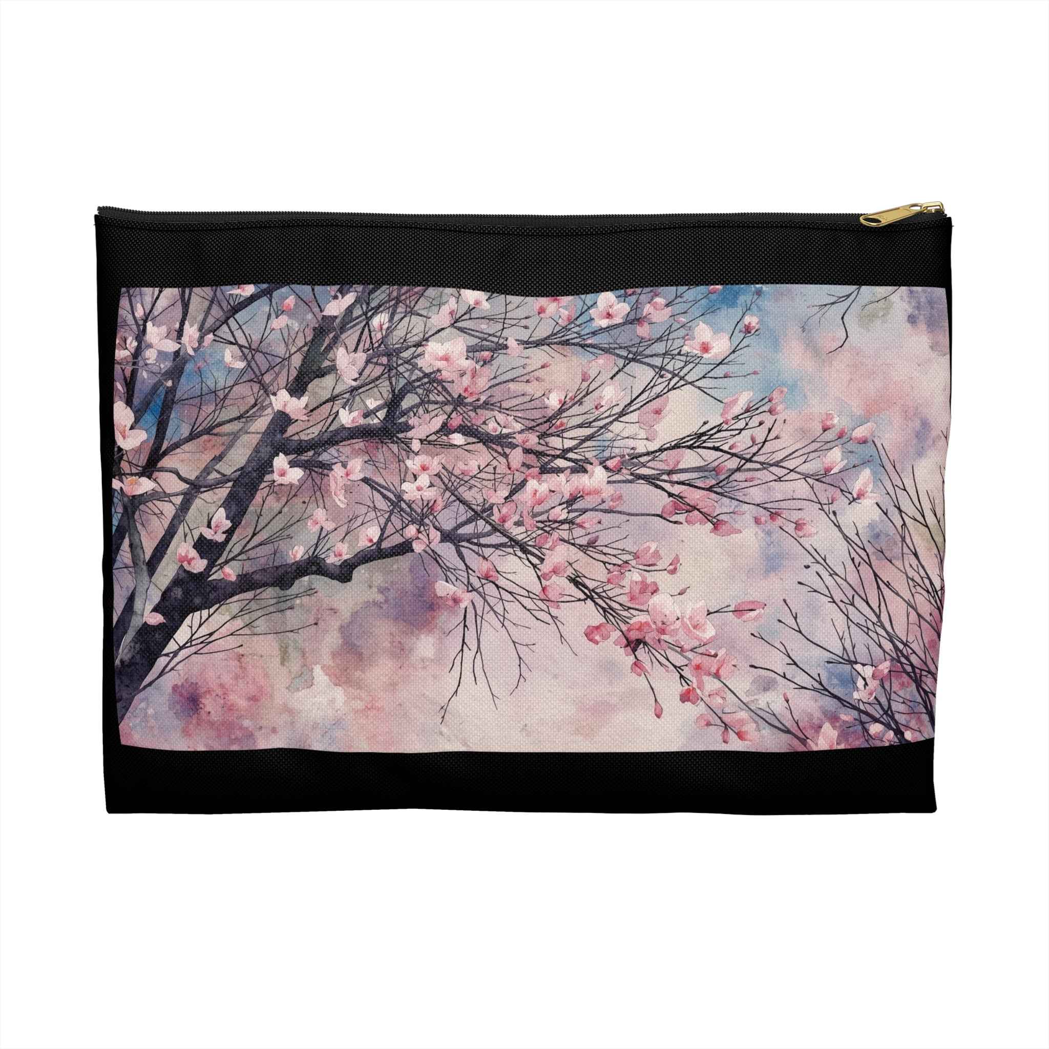 Cherry Blossom Print Accessory Pouch - Floral Makeup Bag for Travel & Everyday Use